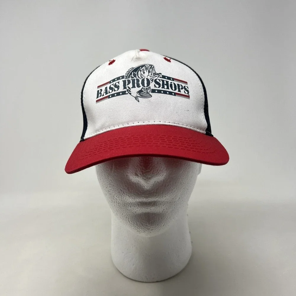 Bass Pro Shops Trucker Hat Cap Red White Blue Fishing American Flag Snapback